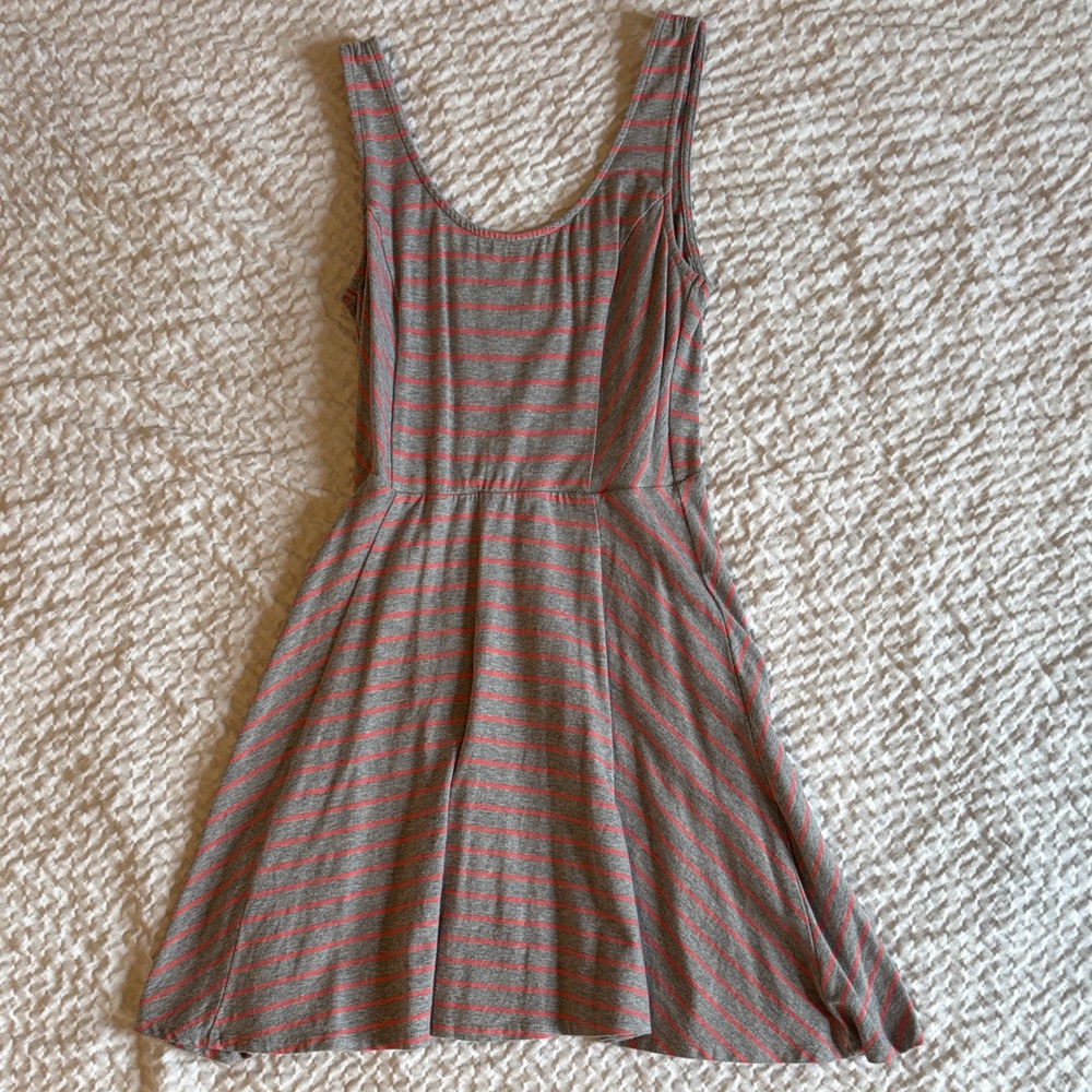 Mossimo Supply Co. Gray and Coral Striped Scoop Skater Dress